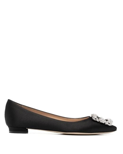Manolo Blahnik Black Hangisi Buckle Ballerinas