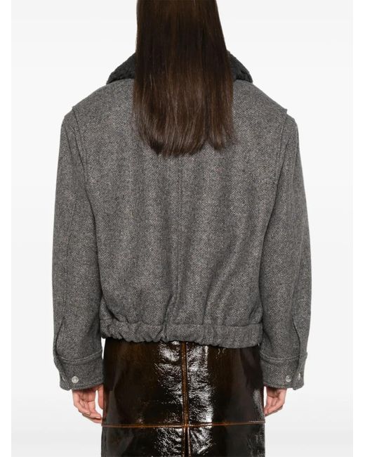 Stella McCartney Gray Spread-Collar Wool-Blend Textured Coat