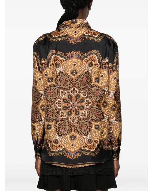 Sandro Brown Pattern Silk Shirt