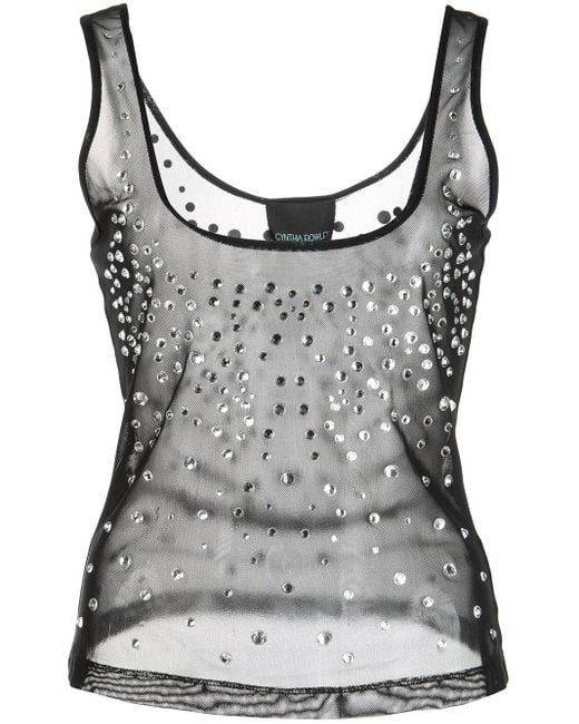 Cynthia Rowley Crystal Embellished Sheer Tank Top in Black | Lyst
