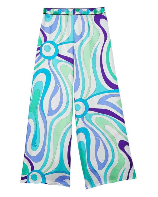 Emilio Pucci Blue Swirl-Print Wide-Leg Trousers