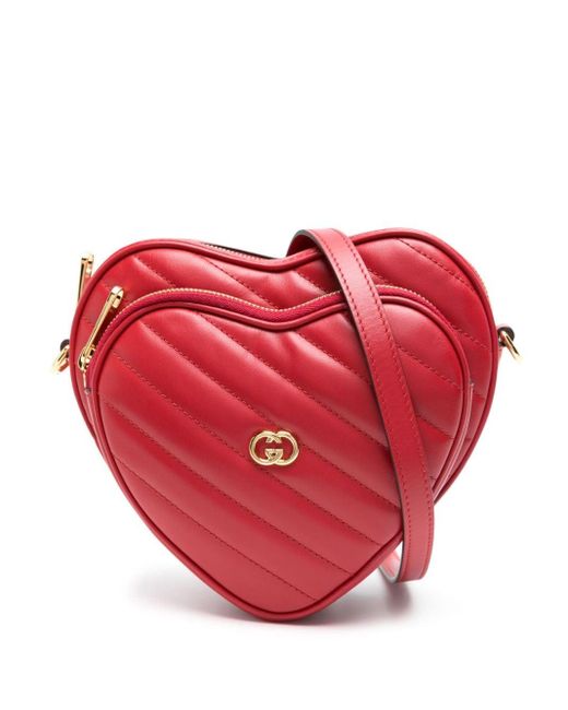 Gucci Red Interlocking G Mini Heart Shoulder Bag - Women's - Calf Leather