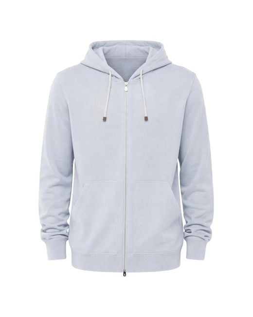 Brunello Cucinelli Blue Hoodie En Cachemire À Fermeture Zippée for men