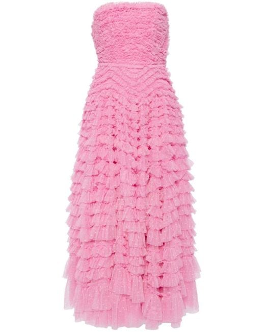 Needle & Thread Pink Hattie Ruffled Strapless Gown