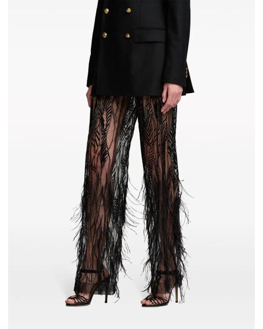 Ralph Lauren Black Feather-Embellished Tulle Wide-Leg Pants