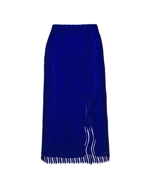 Akris Blue Fringed Midi Skirt