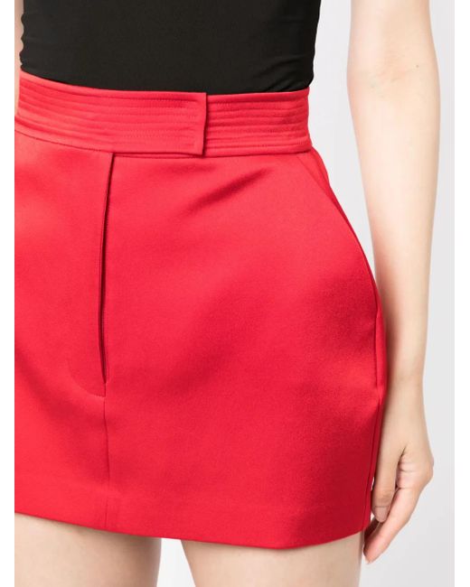 Alex Perry Red High-Waisted Satin-Finish Skirt