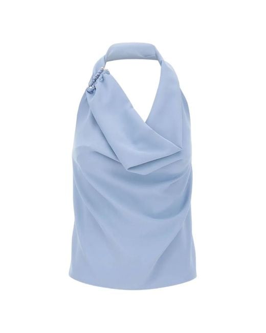Kaos Blue Draped Shawl Halterneck Blouse