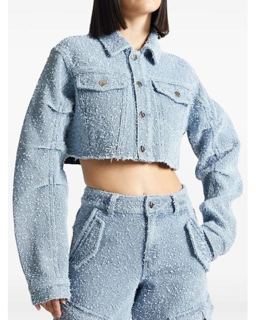 Manière De Voir Blue Catherine Cropped Bouclé Denim Jacket