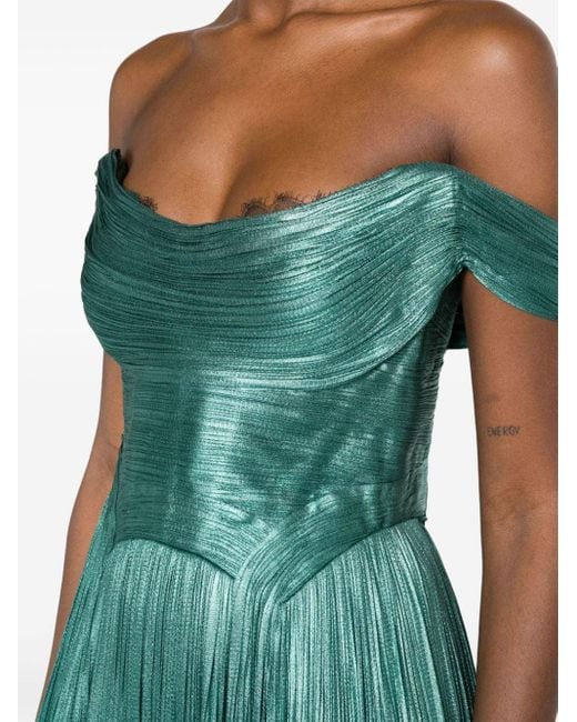 Robe longue en soie à design plissé Maria Lucia Hohan en coloris Green