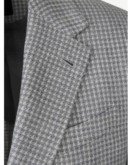 Zegna Gray Houndstooth-Pattern Single-Breasted Jacket for men