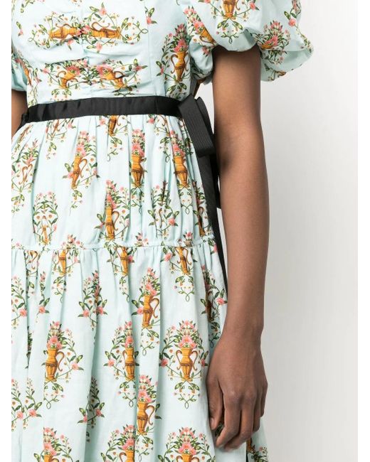 Agua Bendita White Floral-Print Midi Dress