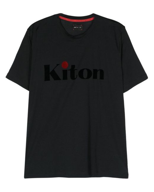 Kiton Black Logo-print Cotton T-shirt for men