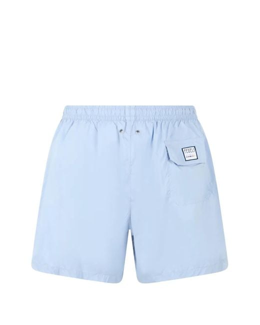 Fedeli Blue Logo-Patch Elasticated Swim Shorts for men