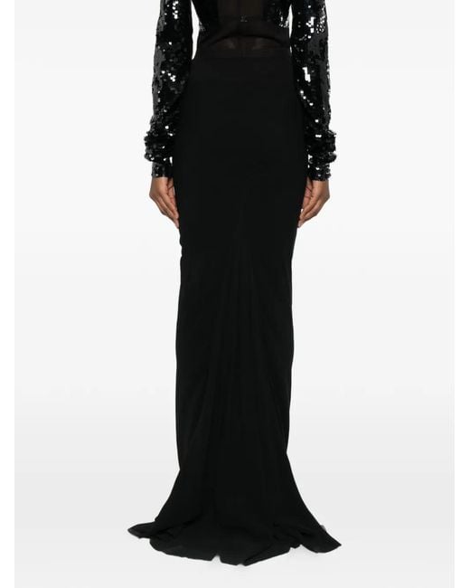 Rick Owens Black Ribbed Long Maxi Skirt