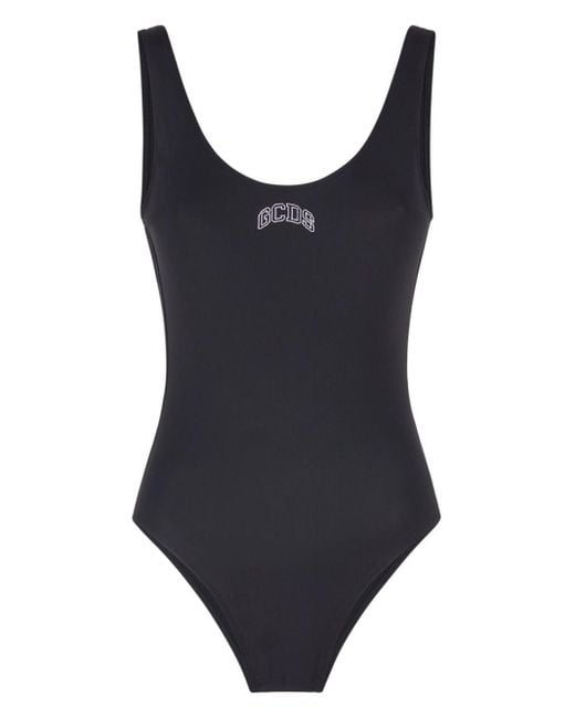 Gcds Black Logo-print Low-back Swimsuit