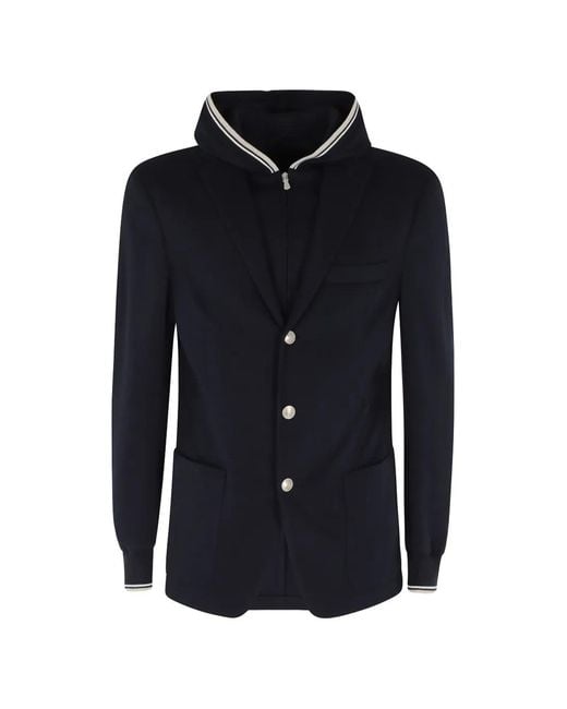 Eleventy Blue Layered Hooded Jacket for men