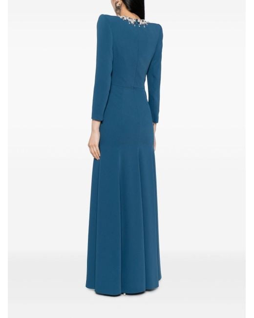 Jenny Packham Blue Plaza Beaded-collar A-line Dress