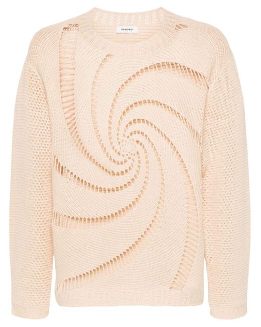 Sandro Natural Swirl-pattern Open-knit Jumper for men