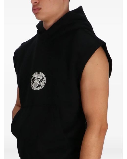HUGO Black Sleeveless Graphic Hoodie for men