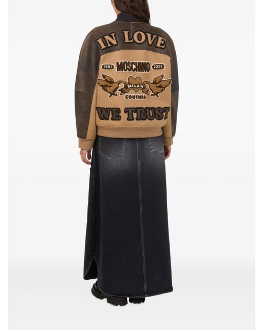 Moschino Brown Contrast-Sleeves Bomber Jacket