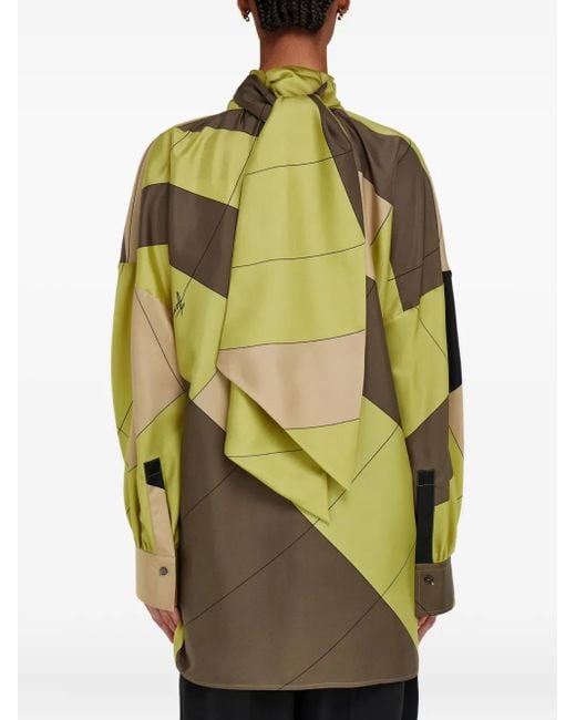 Ferragamo Green Parachute Pattern Silk Blouse