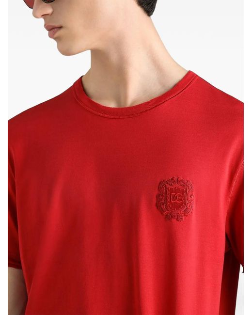 Dolce & Gabbana Red Cotton T-Shirt With Patch for men