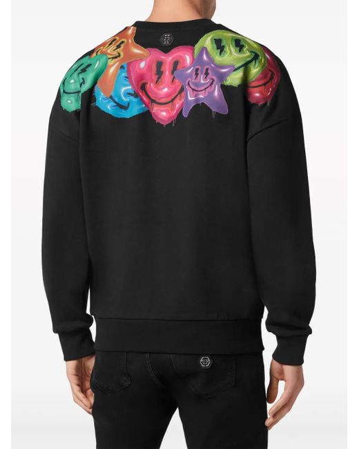 Philipp Plein Black Smiley Face-Print Sweatshirt for men