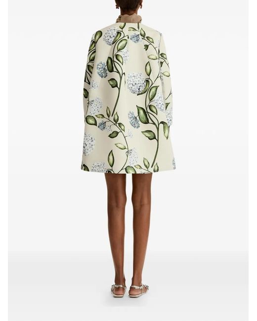 Oscar de la Renta White Porcelain-Flower Crew-Neck Coat