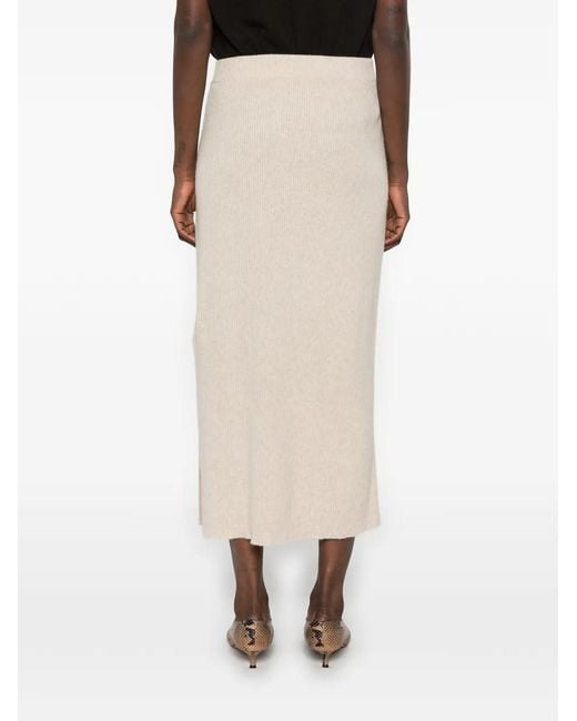 Bompard Natural Ribbed-Knit Side-Slit Midi Skirt