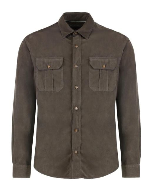 Canali Green Flap-Pocket Corduroy Shirt for men