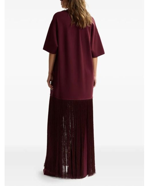 Essentiel Antwerp Red Fringed-Hem Short-Sleeve Maxi Dress
