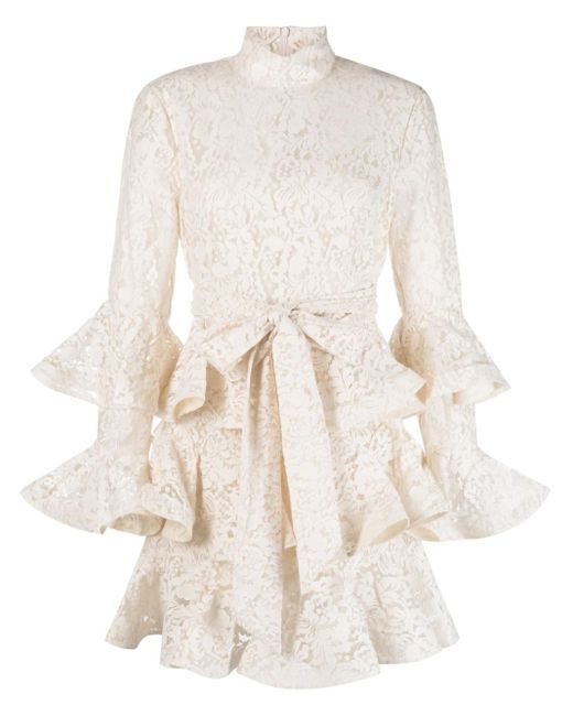 Zimmermann Tama Tiered Lace Minidress in Natural | Lyst