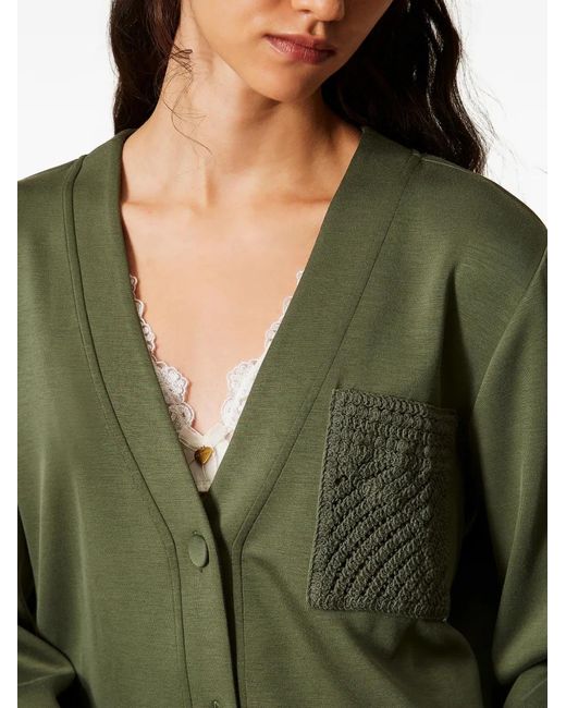 Twinset Green Scuba Crochet-Detail Cardigan