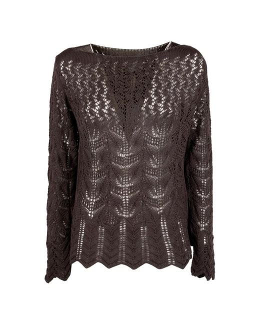Cinque Brown Mia Open-Knit Scalloped-Hem Sweater
