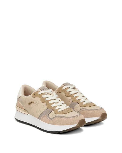Guess White Perforated Logo-Lettering Sneakers