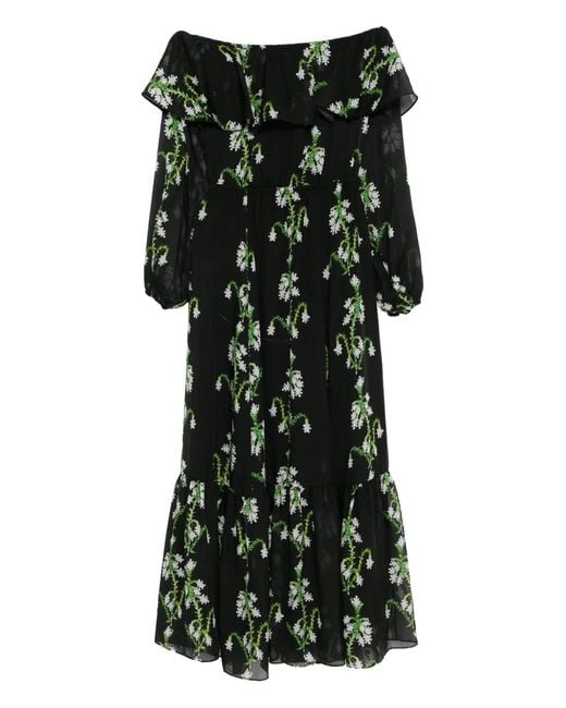Cynthia Rowley Black Off-Shoulder Silk Maxi Dress