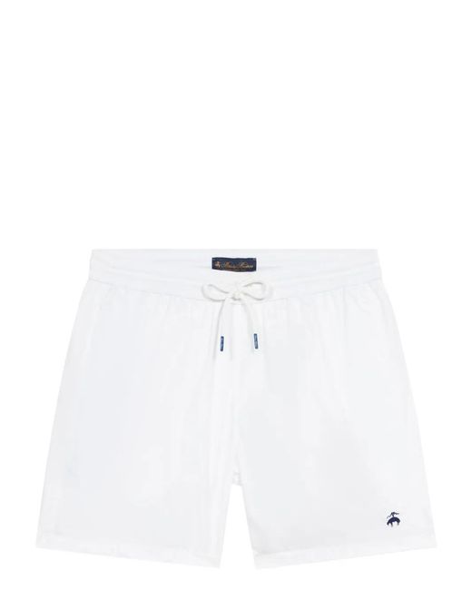 Brooks Brothers White Logo-Embroidered Swim Shorts for men