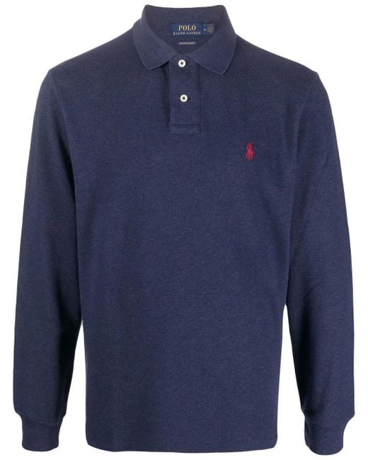Polo Ralph Lauren Blue Long-sleeved Logo Polo Shirt for men