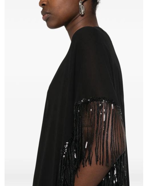 DE SANTIS Black Sequin-Embellished Fringed Cape