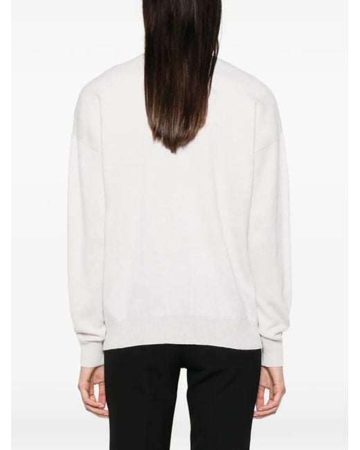 Peserico White Bead-Embellished V-Neck Cardigan