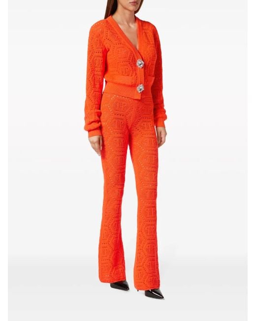 Philipp Plein Red Cardigan À Motif Intarsia