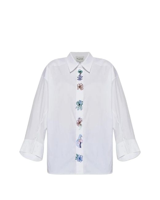 Munthe White Floral-Embroidered Oversized Shirt