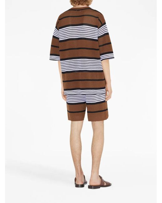 Burberry Brown Stripe Print Oversized T-shirt for men