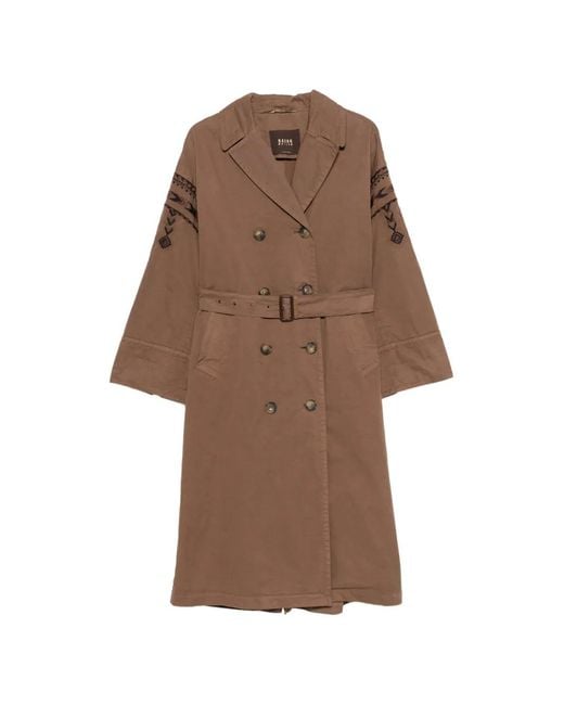 Bazar Deluxe Brown Embroidered Double-Breasted Coat