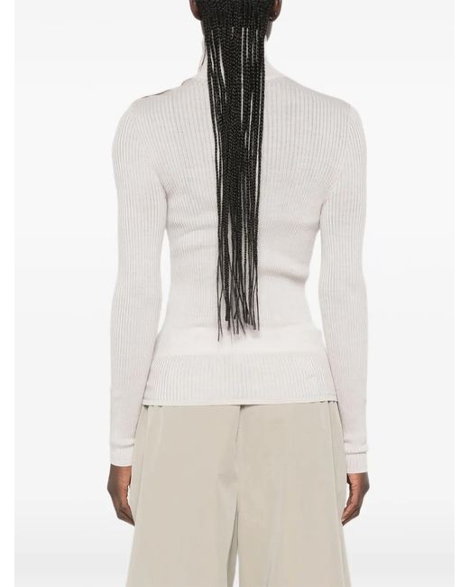 Moncler White Dolcevita Button-Detail Ribbed-Knit Sweater
