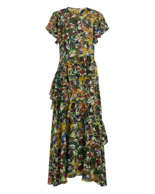 Marie Oliver Green Quinby Midikleid Mit Blumen Im Layering-Look