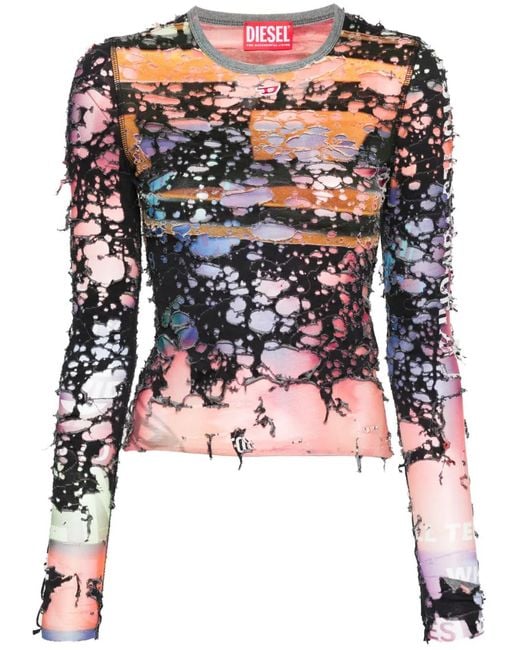 DIESEL Black Logo-Patch Distressed Top