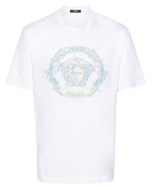 Versace White Barocco Wave Crest Cotton T-shirt for men
