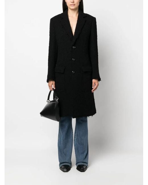 DSquared² Black Single-Breasted Bouclé Coat